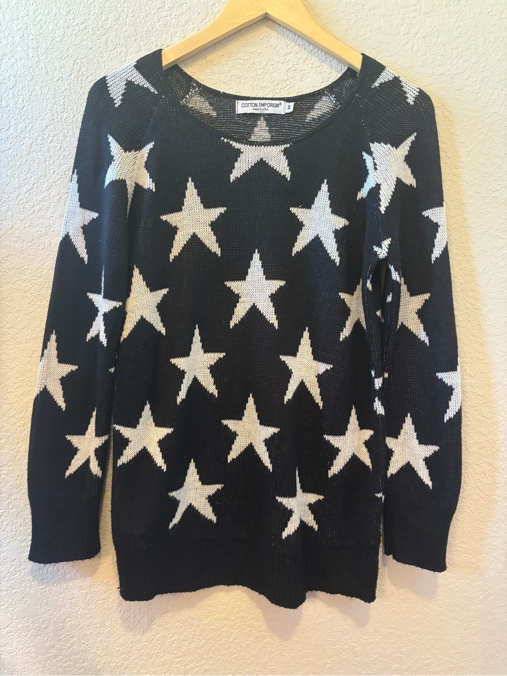 Cotton Emporium Women's Black Star Pattern Sweater Medium Made in USA